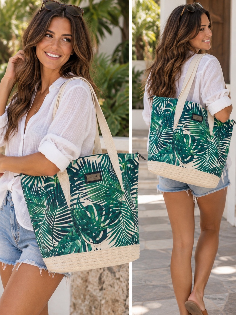 Caribbean Joe Canvas Palm-Print Tote Bag - Green